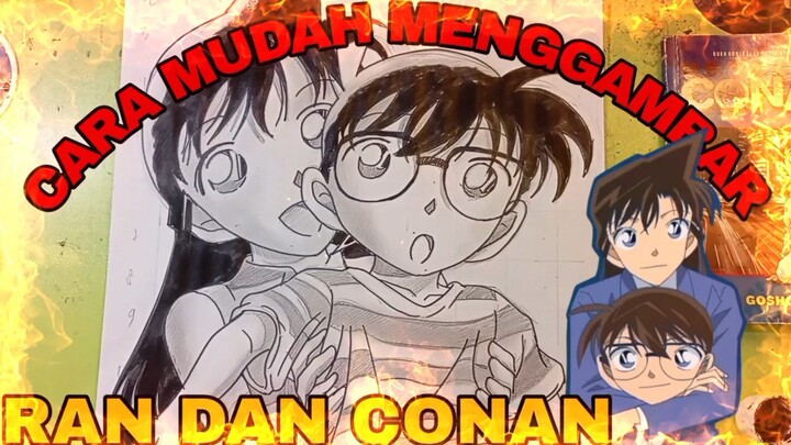 cara mudah menggambar anime detektif Conan dan ran