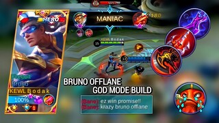 OFFLANE BRUNO GODE MODE IN THIS BUILD | BRUNO BEST BUILD AND EMBLEM MLBB - Master Bodak