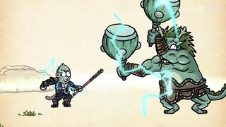 Con khỉ đen lần đầu tiên gặp được con rồng nhỏ, khiêu vũ với con rồng và giành chiến thắng!