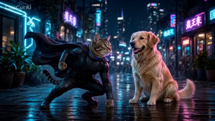 Bat cat VS Golden retriever 🔥