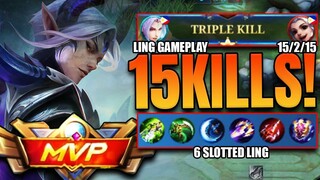 Triple Kill!!! 15/2/15 KDA | 6 Slotted Ling | #Ling Gameplay #MLBB
