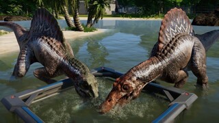 2 Carcharodontosaurus & 2 Spinosaurus Breakout & Fight! Jurassic World Evolution (1080p 60FPS)