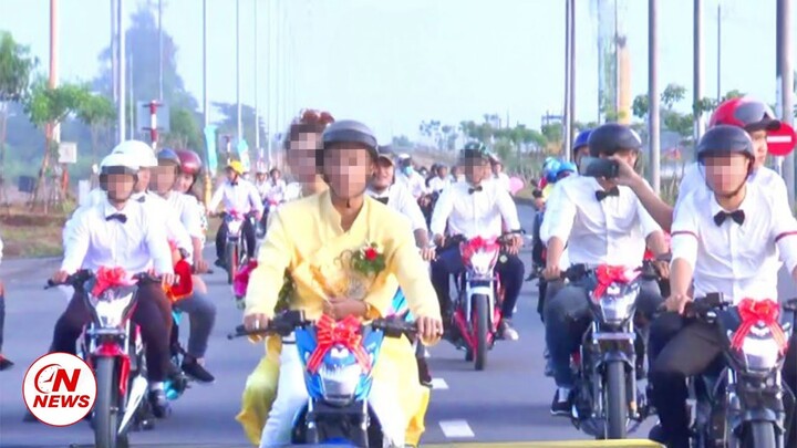 Cắt đuôi họ nhà gái, Chú rể chở cô dâu phóng tốc độ 500 km/h, đám cưới 100% xe phân khối lớn| onnews