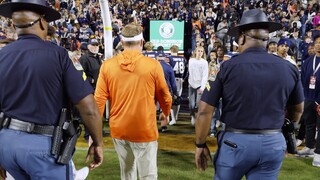 Hugh Freeze walks off the field after Auburn loses to Alabama 27-24