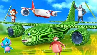 Funny Animals Bamboo Airplane Rescue from Jungle | Clever Monkey Gorilla Plane Crash Funny Videos 3D