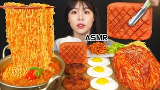 ASMR MUKBANG| 직접 만든 김치 통스팸 김치찌개 열라면 떡갈비 집밥 먹방 & 레시피 FIRE NOODLES AND FRIED SPAM EATING