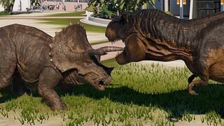 Triceratops, Pentaceratops & 2 T-Rex Breakout & Fight! Jurassic World Evolution (4K 60FPS)