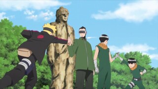 Lee & Shino prevent the fight between Boruto & Metal, Boruto asks Iwabee to make a Shino stone face