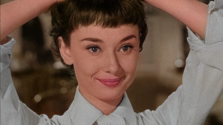 AI-restored, colorized "Roman Holiday"—the stunning Audrey Hepburn with her newly cropped hair!