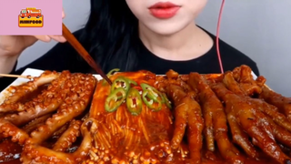 Mukbang râu bạch tuộc, nấm kim chân, chân gà sốt cay #anngon