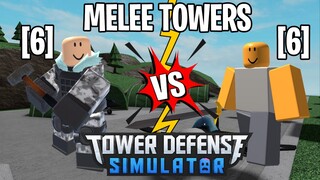 [6] Sledger vs [6] Gladiator MELEE TOWERS | Tower Defense Simulator | ROBLOX