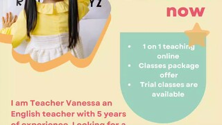 Hi I am Teacher Vanessa, looking for a private student. My slots are still open. See you soon 📝📚