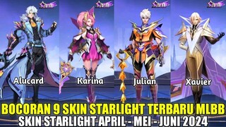 BOCORAN 9 SKIN STARLIGHT TERBARU MOBILE LEGENDS 2024! SKIN STAR KARINA, ALUACRD, JULIAN, JOY, ODETE