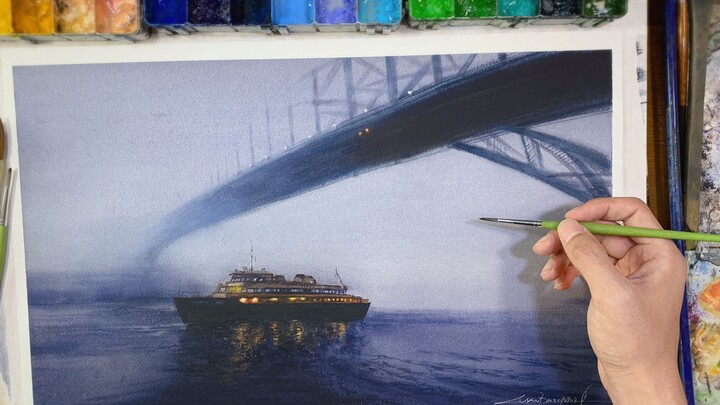 [Painting]How to Paint Lights of Cruise Ship in a Fog