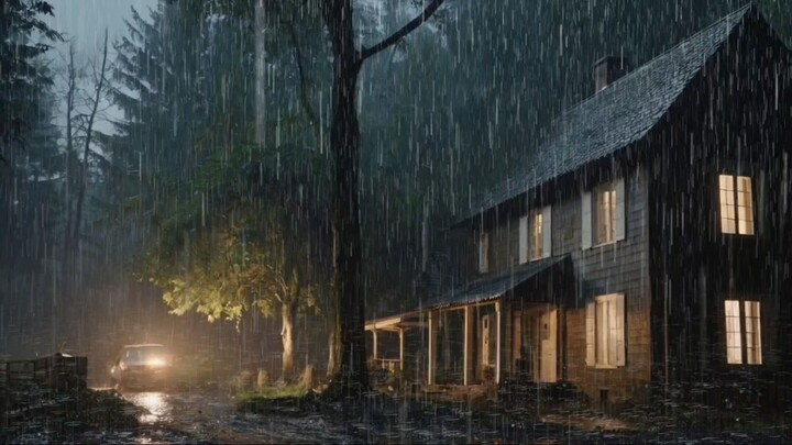 Cozy Rainy Night in a Forest Cabin – Peaceful Sounds & Serene Escape #rain #rainsounds