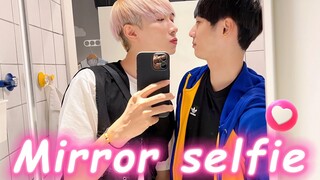 gay couples take a few selfies in front of the mirror. 🤳🏻 [ BL Gay Couple Nic & Cheese]