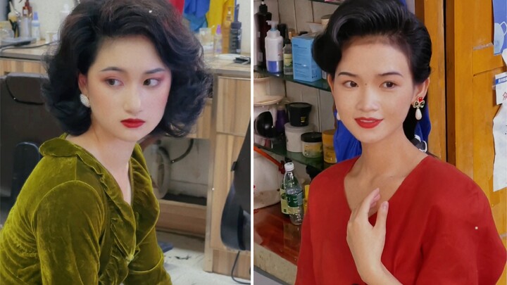 I transformed my younger sister into a retro look—she’s a 90s Hong Kong-style beauty, and I’m just a