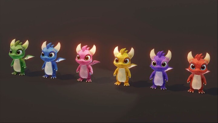 带音乐和音效的卡通小龙 [旋转展示与音乐示例]