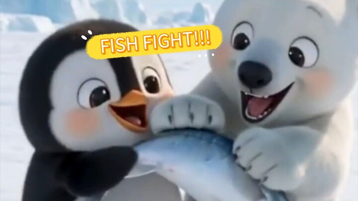 Penguin fight for 1 fish! Who wins
