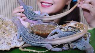 ASMR Sand Iguanas with mango salad(exotic food) CRUNCHY CHEWY EATING SOUNDS | LINH-ASMR