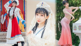 《起猛了，看见三个少数民族的妹妹在跳舞》