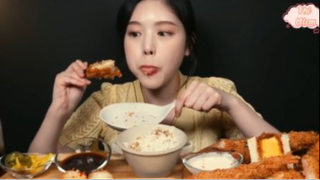 Cơm cùng thịt chiên xù có cả phô mai kéo sợi  phần 4 #MUKBANG