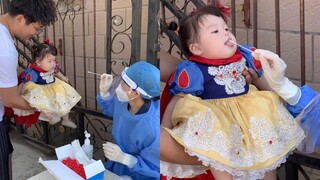 So adorable! "Snow White" suddenly appears in the nucleic acid testing line—netizens say, "Her littl