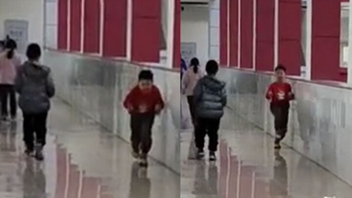 Ujian di bagian SMA sebuah sekolah; guru mengingatkan para siswa SD untuk berjalan pelan, dan reaksi