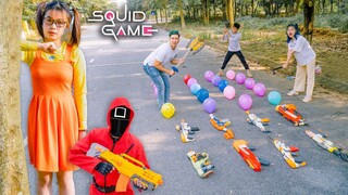 Banana TV : SQUID GAME Green Light And Red Light Balloon Smashing Contest And Nerf Guns 2