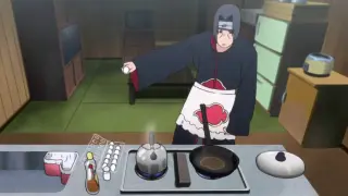 Itachi cooking an egg for sasuke