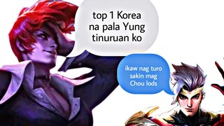 1v1 top 1 Korea Chou vs kiro plays|nag lord Yung top 1 Korea HAHAHA!