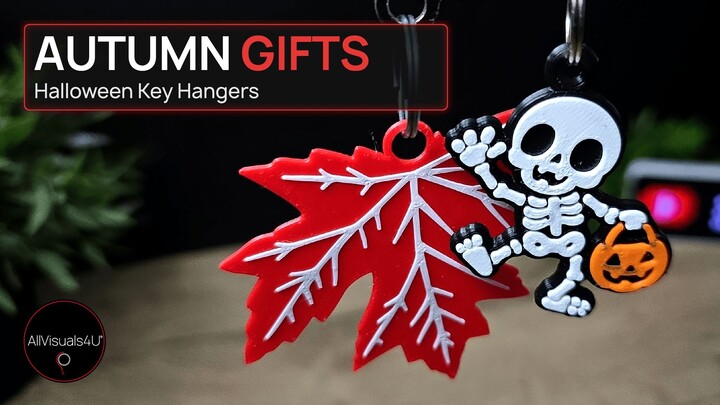 🎃 Keychains To Make - Skeleton Keychain STL - Leaf Keychain STL - Halloween Keychains