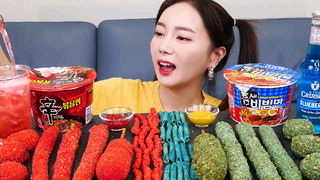 [Mukbang ASMR] HomeMade 💙 Blue Takis Cheese Stick & Red Hot Cheetos Corndog