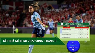 KẾT QUẢ BÓNG ĐÁ NỮ EURO 2022 VÒNG 3 BẢNG B, BẢNG XẾP HẠNG
