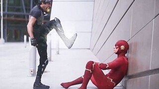 The Flash, who couldn't beat Quicksilver, exploded instantly when Quicksilver was about to step on h