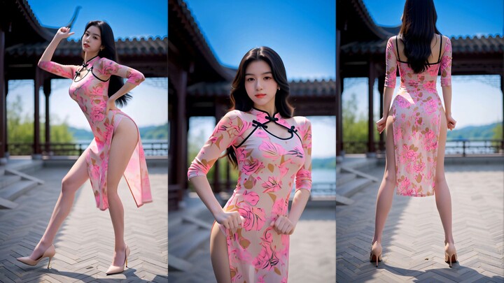 [High-Slit Cheongsam + Side-Open Heels] 4K Vertical Video | Springtime Cheongsam Flash Mob to “Satur