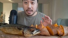 ASMR Smoked Mackerel Fish & Orange Sweet Potatoes🍠 EATING SOUNDS