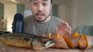 ASMR Smoked Mackerel Fish & Orange Sweet Potatoes🍠 EATING SOUNDS