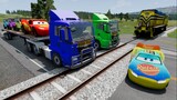 McQueen & Double Flatbed Trailer Truck vs Speed Bumps Train vs Cars Beamng.drive