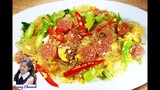 วุ้นเส้นผัดแหนมพริกสด : Stir Fry glass noodles with fermented pork sausage l Sunny Thai Food