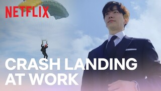 Jun-ho makes a cool (?) parachute landing at the top of his hotel | King the Land Ep 1 [ENG SUB]