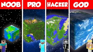 Minecraft Battle: NOOB vs PRO vs HACKER vs GOD: CUBE PLANET HOUSE BASE BUILD CHALLENGE / Animation