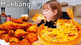 🍗고추바사삭+시카고피자🍕 JACK COKE(잭콕) 꿀조합🥃 굽네 스우파세트 쉬림프피자&치킨👸 PIZZA CHICKEN MUKBANG ASMR EATINGSHOW REALSOUND