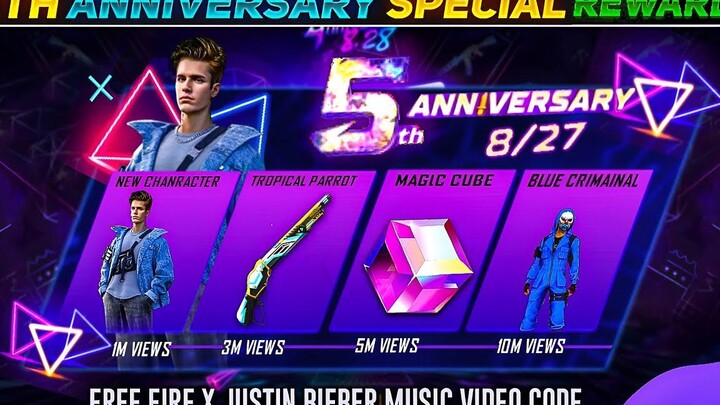 รางวัลมิวสิกวิดีโอ FF X JUSTIN BIEBER กิจกรรมครบรอบ 5 ปี 2022 FREEFIRE FREE FIRE อีเวนต์ใหม่