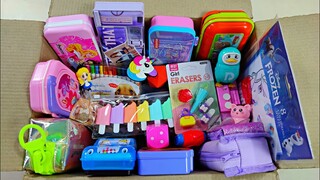 box full of stationery collection and pencil case, doraemon pencil box, eraser, unicorn pen, vvk fun