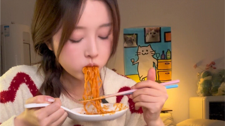 At home, eating alone