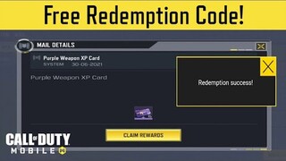 Free Redemption Code for 15 Purple Weapon XP Cards (Garena ONLY) | COD MOBILE