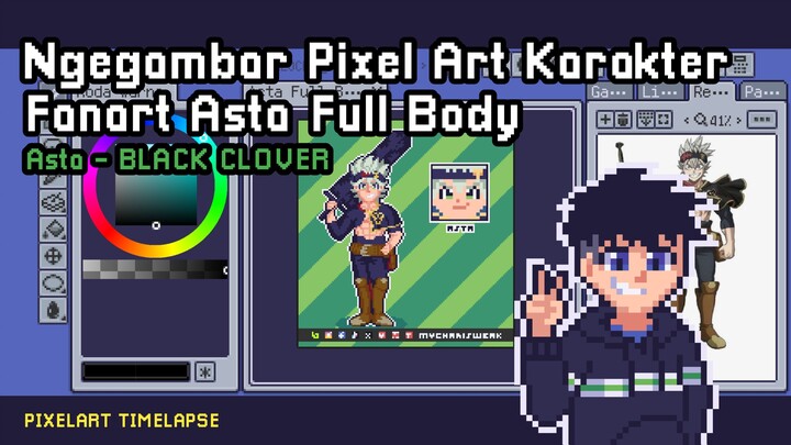 Pixel Art Karakter (Full Body) | Asta - Black Clover | Drawing Timelapse