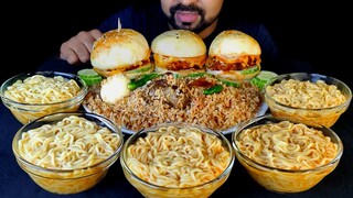 MUTTON KACCHI BIRYANI, 5 BOWL SOUPY MAGGI NOODLES, CHICKEN CHEESE BURGER ASMR MUKBANG | #LiveToEATT