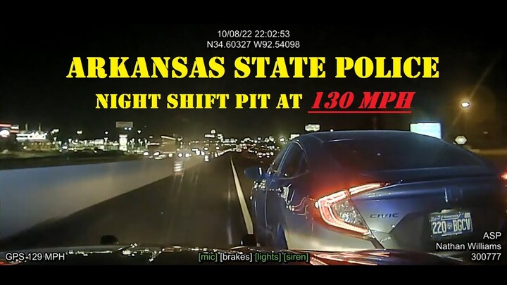 Arkansas State Police pursuit - PIT at 130 MPH sends HONDA CIVIC rolling & tumbling down Interstate